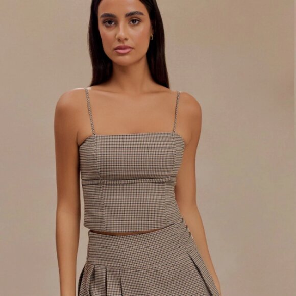 Meshki Aberley Suiting Crop Top - Tan Check - Picture 3 of 7